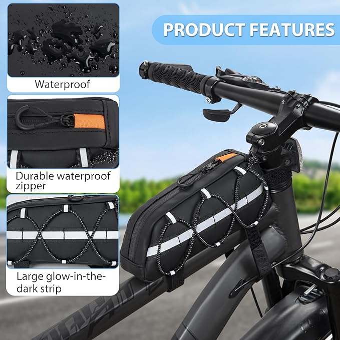 GMAK Top Tube Bike Bag, Bike/Bicycle Phone Front Frame Bags, Cycling Pouch, Bike Accessories Triangle Bag for Men Compatible with Phone Under 6.8'' (iPhone 16/15/14 Pro, Plus, Pro Max)