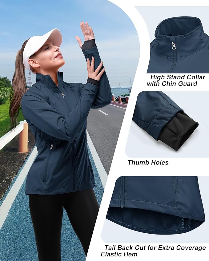 33,000ft Women's Zip Up Lightweight Athletic Workout Yoga Cycling Track Running Jacket Waterproof Windproof Reflective