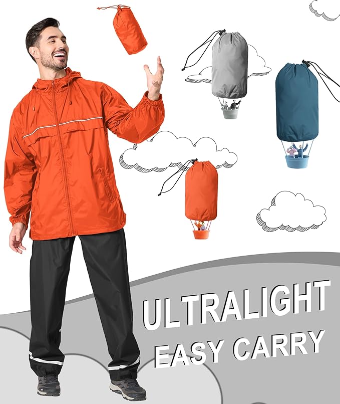 GEEK LIGHTING Rain Jacket Men Lightweight Waterproof Jackets Packable Windbreaker Hooded Raincoat for Golf Cycling Outdoor