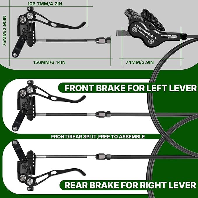 IIIPRO PEERAGE4 4-Piston MTB Hydraulic Disc Brake Set, Left Front 850mm Right Rear 1550mm Aluminum Alloy Lever Caliper for MTB/Trail/Fat Bike/XC AM DH