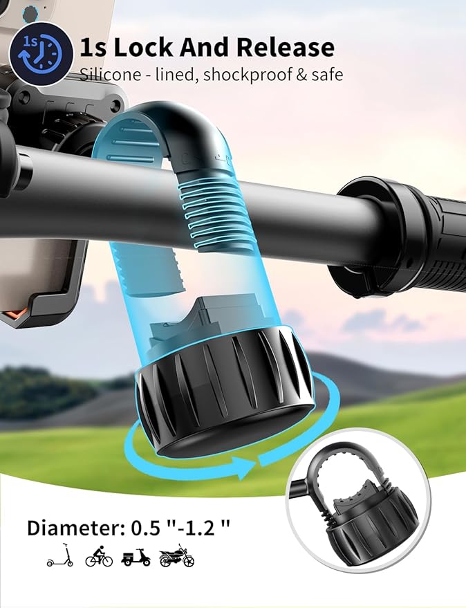 Motorcycle Phone Mount, [No Block Camera] Bike Phone Holder Mount, [Silicone Wrapped] Handlebar Cell Phone Mount for Bike/Scooter/ATV, Fits iPhone 17/16/15/14/13 Pro Max & 4.7"-7" Phones, Black