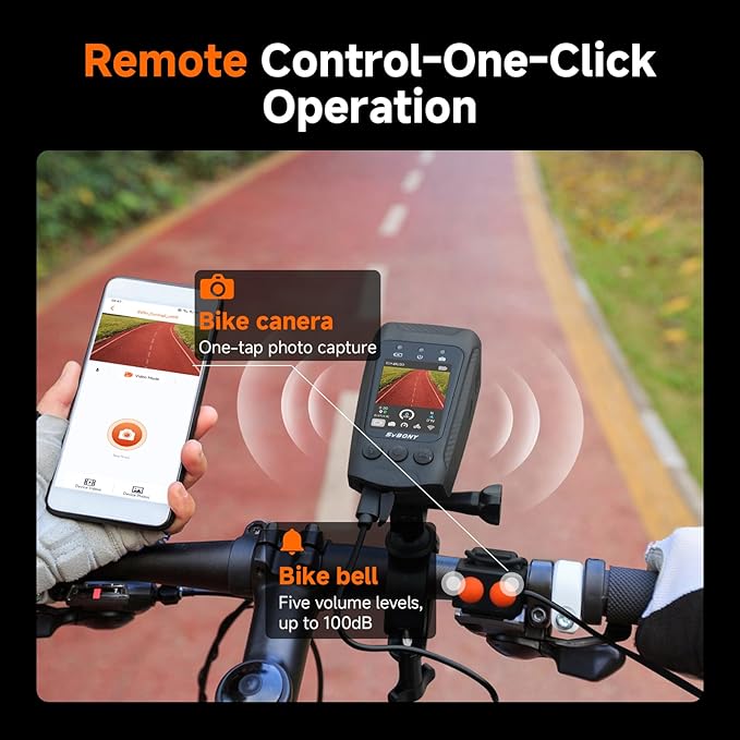 SVBONY Bike Camera with Smart Display, 4K60fps Action Camera with GPS Tracker, Cycling Speedometer/Odometer, Anti-Shake, Bike Lights, Bell, Waterproof, Bike Computer with APP Support (Without TF Card