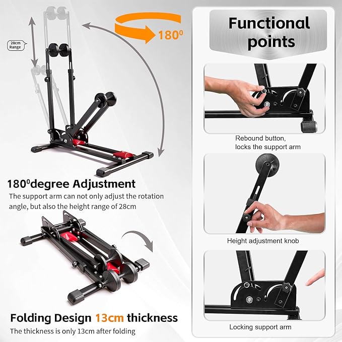 Teraysun 2-in-1 Vertical Bike Stand - Foldable Adjustable Bicycle Rack for Garage & Indoor, Space-Saving Upright Parking, Fits 20"-29" Mountain & Road Bikes, Scratch-Proof Tire Trays Included, Heavy-Duty Bicycle Floor Stand