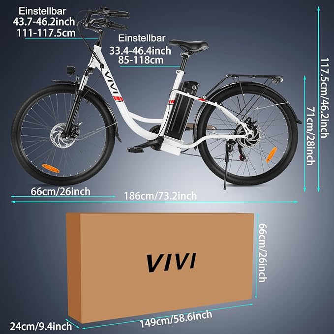 Vivi Electric Bike for Adults 1000W Peak Ebike with Removable Battery, 26'' Electric Commuter Bike 22MPH & 50 Miles Adult Electric Bicycles with Cruise Control, LCD Display, SGS Certified to UL2849
