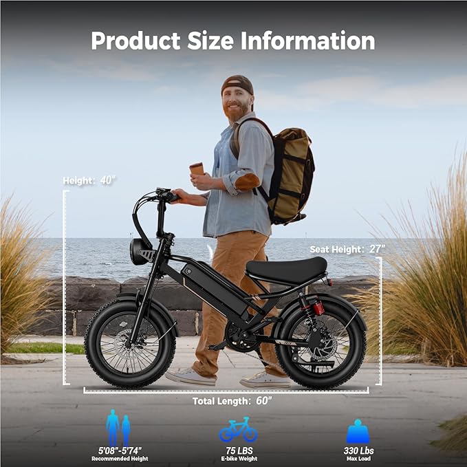 Electric Bike for Adults Teens,3000W/2000W Peak,20"/16" Fat Tire Off Road Dirt Ebike,80/55 Miles LongRanger,32/28 MPH E Bike Bicycles, Fat Tire All Terrain E-Bike,E Bike for Hunting,YR20 with Footrest