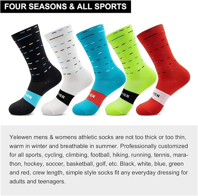 Cycling Socks Compression Athletic Crew Running Socks Mens Womens Hiking Riding Bike Workout Climbing Sports 5 Pairs
