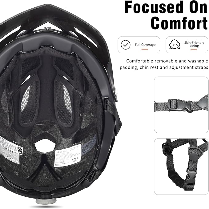 Mountain Bike Helmet,Adult Cycling Helmet with Camera Mount and Detachable Visor for Men Women Youth,Suggested Fit 55-61 Cm