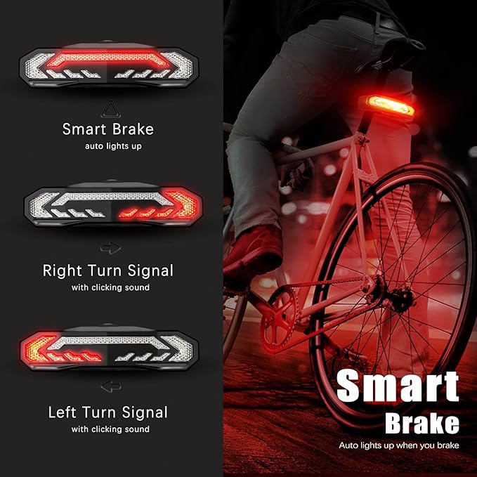 WSDCAM Bike Cargo Rack Tail Light with Turn Signals and Brake Light, Wireless Bike Horn Alarm, Auto On/Off USB C Rechargeable Bicycle Tail Light Rear Rack Bike Light Turn Signal Lights for Road Safety
