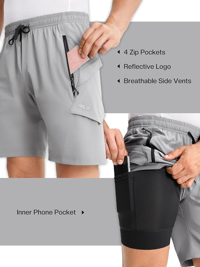 ARSUXEO Mens Mountain Bike Shorts Loose Fit Padded Bike Shorts Cycling Shorts Water-Resistant