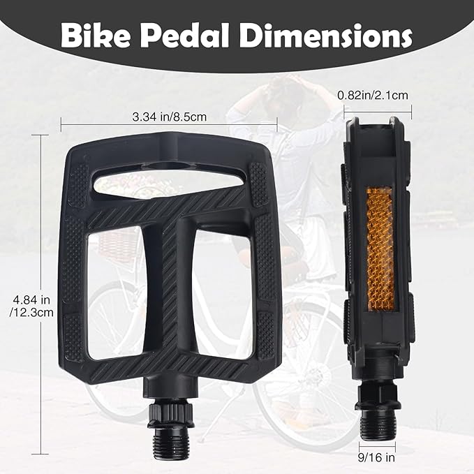 MEGHNA Bike Pedal 9/16 inch Thread Universal Pedals Lightweight Non - Slip Bicycle Pedal Flat Pedal Nylon for Mountain Bike Cruiser Bike Commuting Bike Folding Bike Kids Bike (Black)