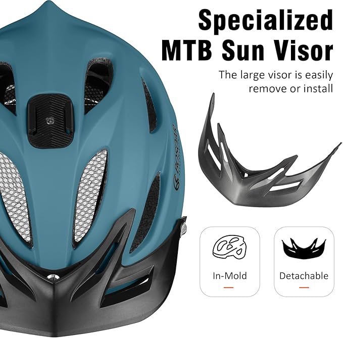 Mountain Bike Helmet,Adult Cycling Helmet with Camera Mount and Detachable Visor for Men Women Youth,Suggested Fit 55-61 Cm