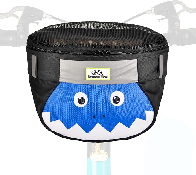 Kids Bike Basket,Durable Front Frame Bicycle & Scooter Basket Bag,Waterproof Fabric Bicycle Handlebar Bag for Boys, Girls, Toddlers with Zipper Mesh Lip (Tooth)