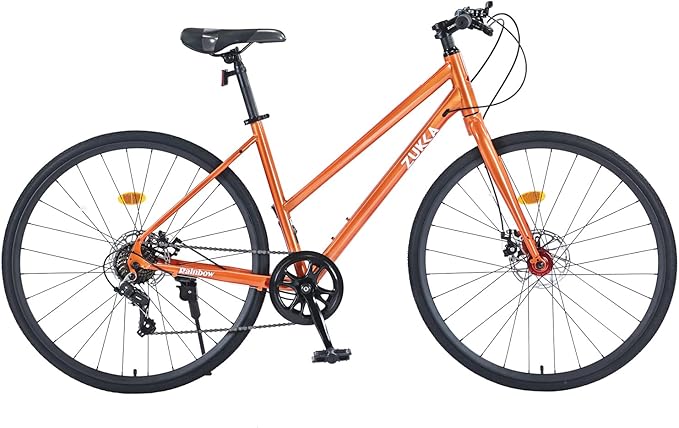 700C Road Hybrid Bike City Commuter Bicycle with 7 Speed/Front and Rear Disc Brakes/Steel Frame for Men Women Adult Available in A Variety of Colors