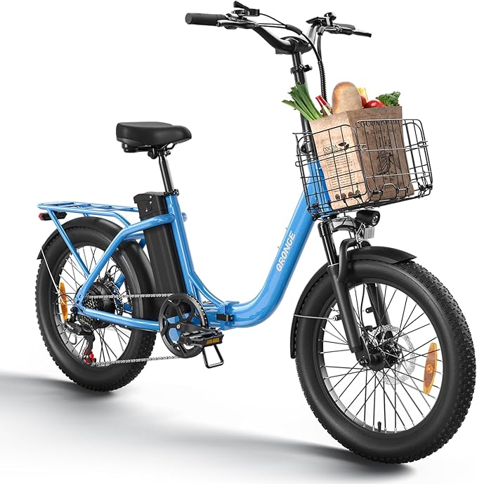 Electric Bike, 1000W Peak Folding Electric Bike, 486Wh 70 Miles Range Ebike, 20" Step-Thru Bicycle with Front Basket, Waterproof Removable Battery, 7 Speed, 25 MPH Max