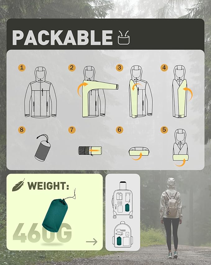 33,000ft Packable Rain Jacket Women Lightweight Waterproof Raincoat with Hood Cycling Bike Jacket Windbreaker