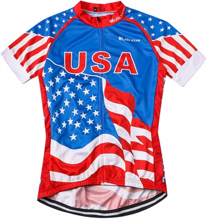 Weimostar Men's USA Cycling Jersey Short Sleeve Biking Shirts Breathable with Pockets