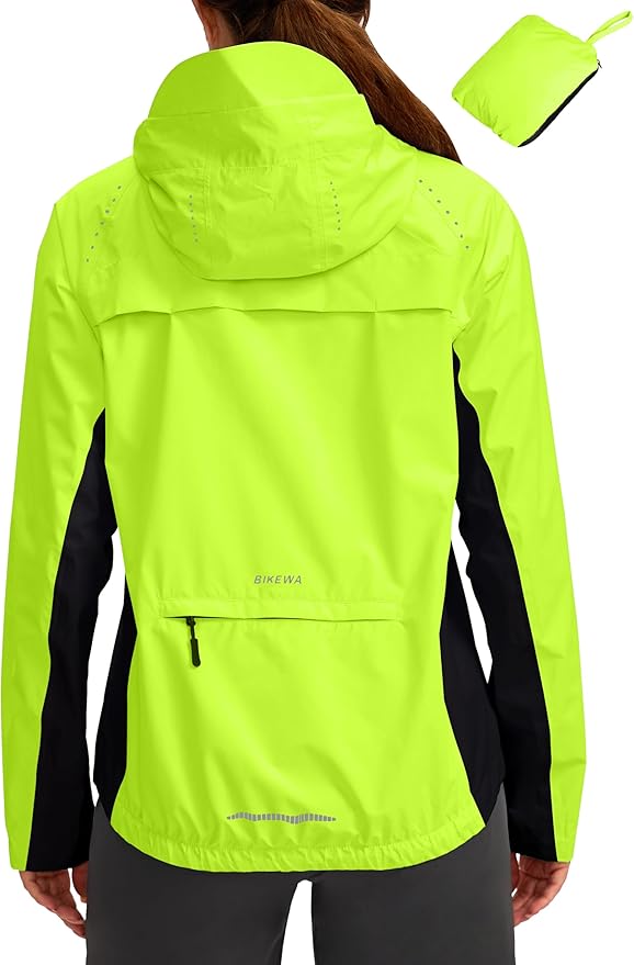 Bikewa Women's Cycling Rain Jackets Waterproof Windbreaker Lightweight Running Windproof Reflective Jacket Packable Hooded