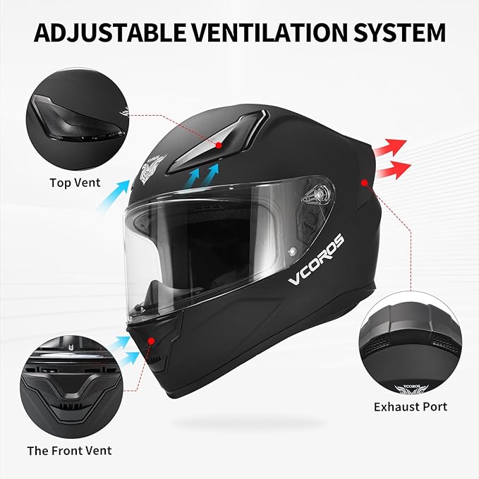 VCOROS Motorcycle Full Face Helmet for Unisex-Adults DOT Approved WS-609 Motorbike Street Bike Racing Helmets