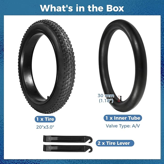 20 x 3.0 in Fat Bike Tires & Tubes, 20 Inch Fat Tire Folding Tires, 76-406 20x3.0 Ebike Tires with Levers, 20x 3.0 Electric Bike Tire for Mountain Bikes & Ebikes