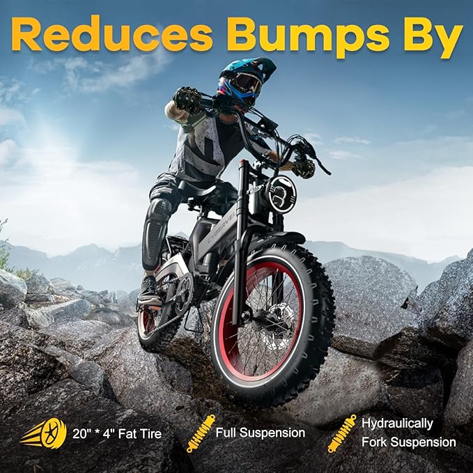 1000W(Peak 2000W) Folding Electric Bike for Adults,up to 35MPH 100Mile,48V 25Ah Removable Battery,20" x 4.0 Fat Tire Foldable Electric Bicycle,8-Speed Electric Mountain E-Bike,Commuter Ebikes