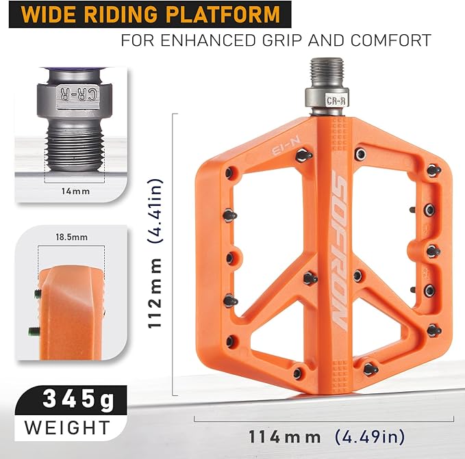 Nylon Bike Pedals, Lightweight Mountain Bicycle Pedals for BMX/Road Bikes, Lightweight, Non-Slip, Perfect for Mountain & Road Biking