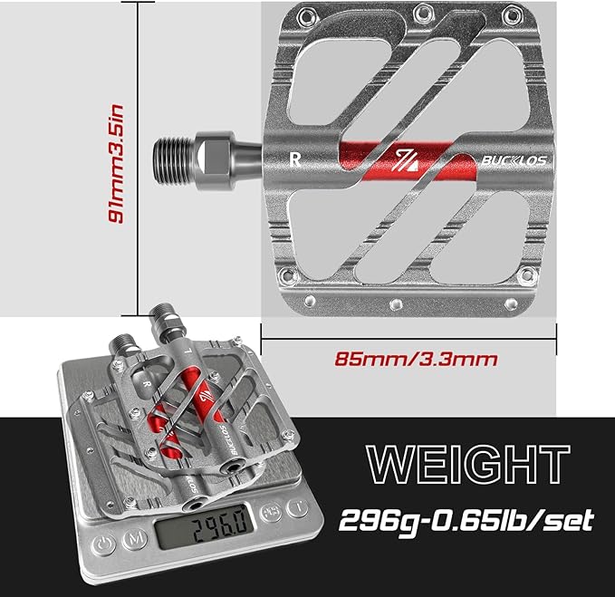BUCKLOS MTB Flat Pedals Mountain Bike Pedals, 3 Bearings CNC Adult Road Bike Pedals, Bicycle Platform Aluminum Alloy Non-Slip Pedal for Gravel Bike/BMX 9/16"(Black)