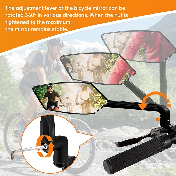 Bike Mirror, New Foldable Bicycle Mirror for Handlebar Mount, Adjustable 360°Rotatable Bicycle Rear View Mirrors for E-bike, Mountain Bike, City Bikes &Scooter (Left 0.87-1")