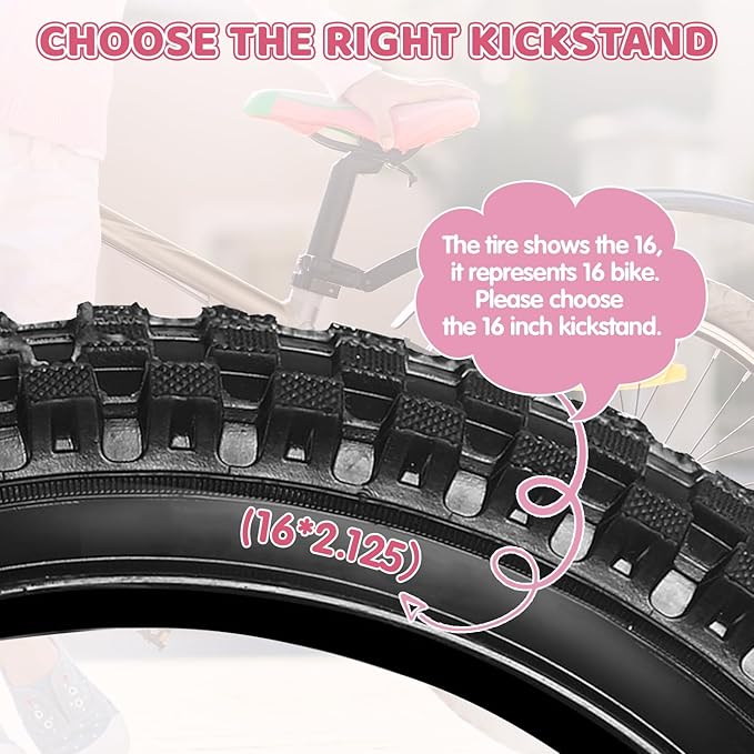 Adjustable Kickstand for Kids Bike, Bike Kickstand Center Mount for 16 18 20 Inch Kids Bikes, Aluminum Alloy Durable Bicycle Kickstand Bike Accessories for Kids, Pink