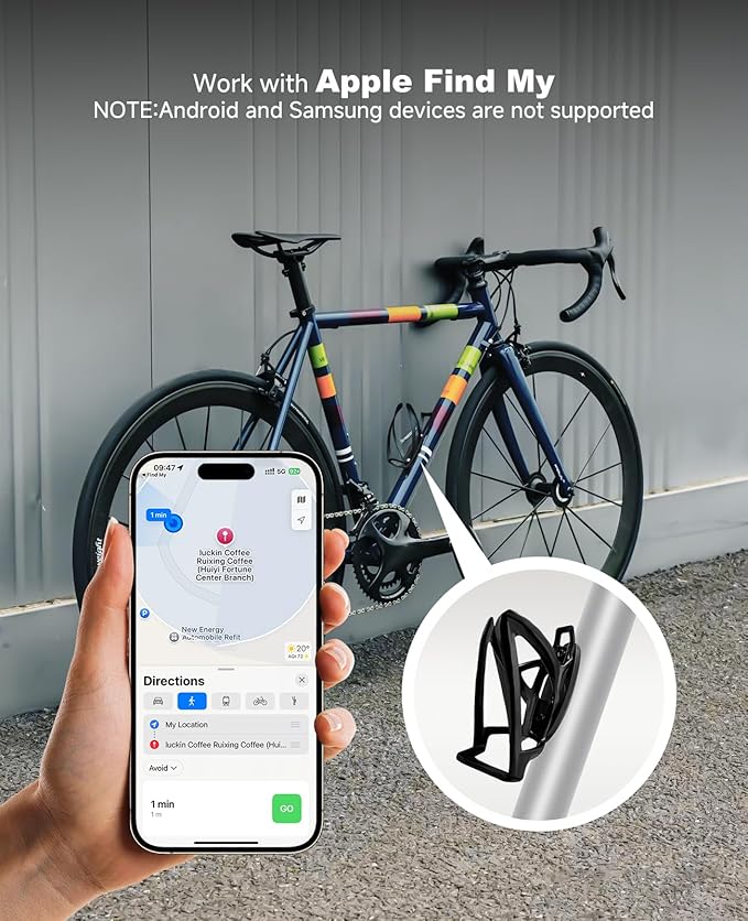 Bike Tracker Works with Apple Find My (iOS Only), Anti Theft Hidden Bottle Holder Waterproof Bike Motorcycle Smart Tracker Tag