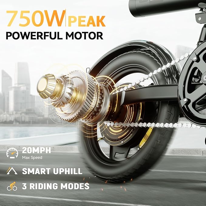 Mini Foldable Electric Bike for Adults, 750W Peak Folding Ebike, 36V 7.8Ah Battery 15 Miles, 14" Small Adult Electric Bicycle for Commuting (Ebike, Black)
