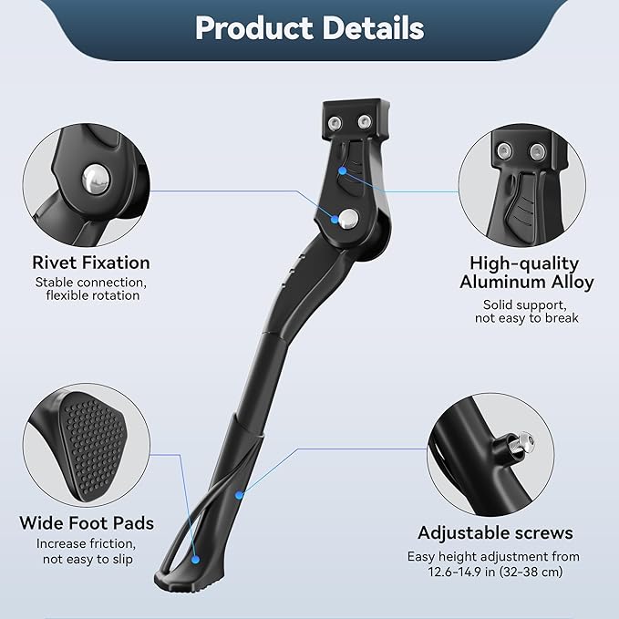 Bike Kickstand, 18mm Hole Spacing Kickstand for 26-29 Inch Adult Bike, Adjustable Aluminum Alloy Bicycle Kick Stand, Sturdy and Non-slip Mountain/Road/E-Bike Kick Stand