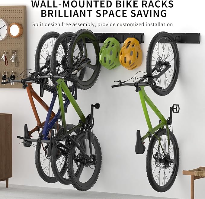 Housolution Bike Storage Rack 32Inch for 4 Bikes + 3 Helmets, Up to 300lbs, Heavy Duty Bike Hangers for Garage, Bike Hooks for Garage, Solid Steel Bicycle Storage, Bike Wall Mount, Black
