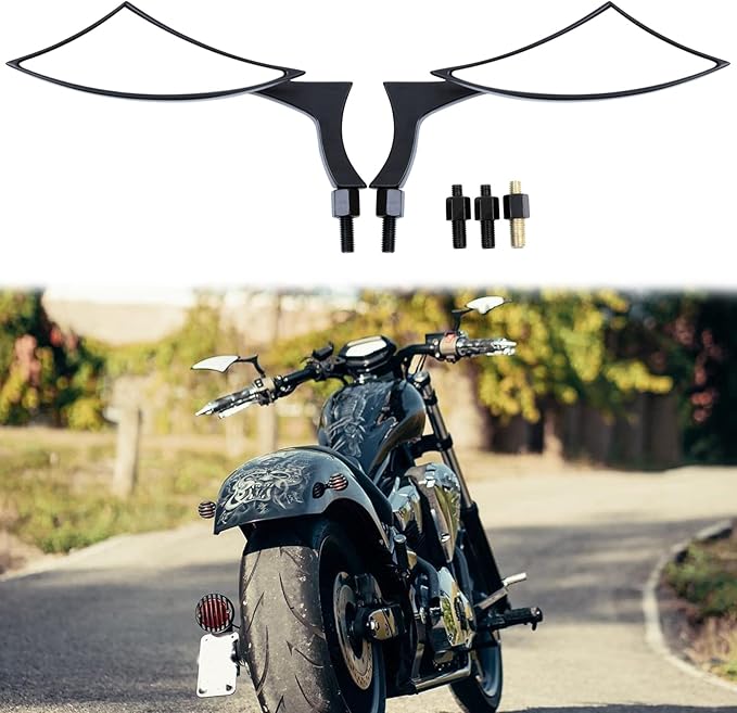 Black 8mm/10mm Motorcycle Spear Blade Rear View Side Mirrors for Cruiser Chopper Sportster Dyna Softail Street Bike Scooter Dirt Bike