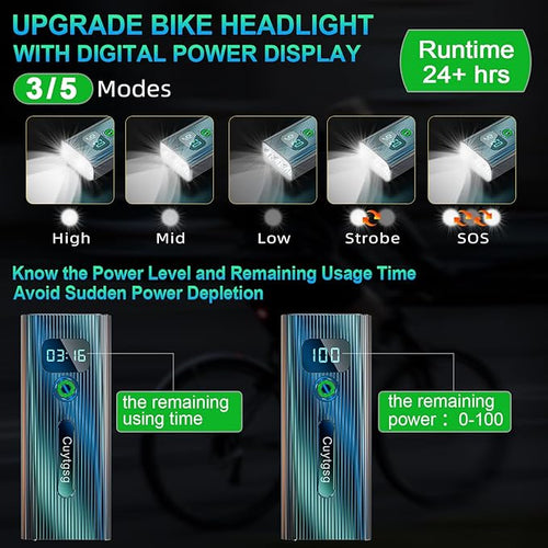 2026 Upgrade 6800Lumen Bike Light for Night Riding,Super Bright 6 LED Headlight,Aluminum 10 Mode Rechargeable Bicycle Light Front and Rear,360°Rotatable Brackt,Waterproof,Runtime 72 hr,Road Shockproof