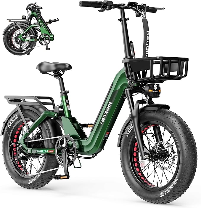 Heybike Ranger Foldable Electric Bike for Adults, 1200W/1800W Peak Motor, 28/32MPH E Bike, 55/90 Miles Range, 20"x4.0" Fat Tire Ebike with Removable Battery, Hydraulic Brakes for Snow, Beach,Commuting