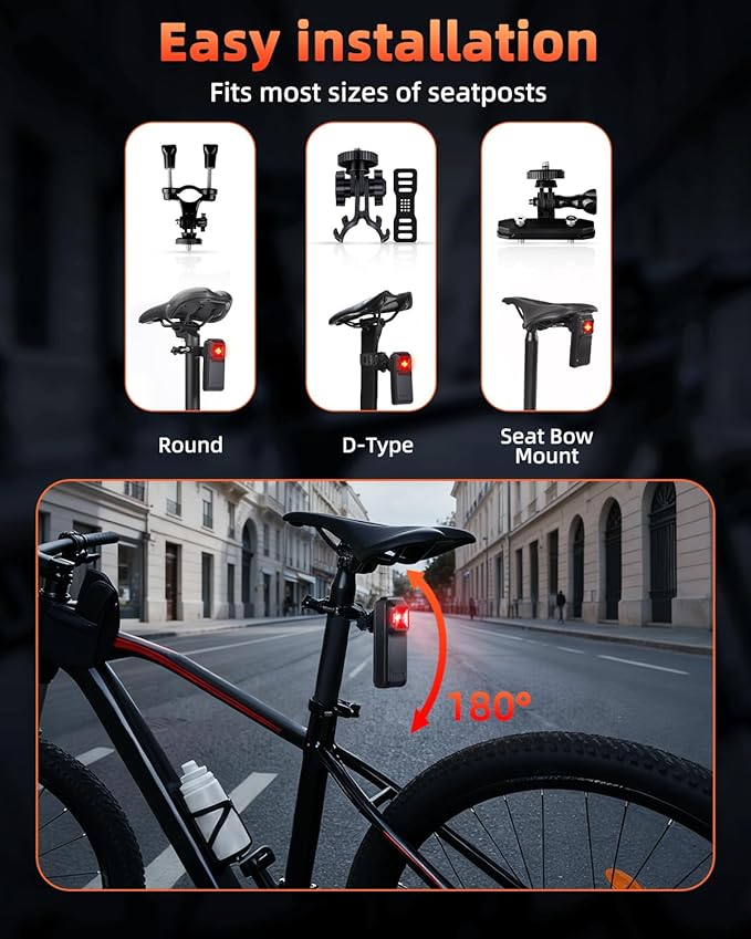 WSDCAM Smart Bike Tail Light Alarm Bike Brake Light Auto ON/Off Anti Theft Bike Alarm with Remote Waterproof Bicycle Alarm Rear Bike Light Bicycle Tail Light LED Rechargeable