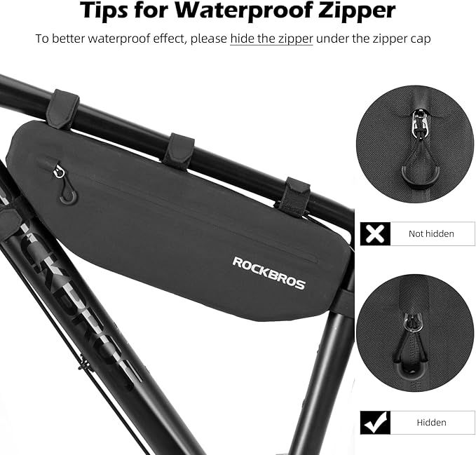 ROCKBROS Bike Frame Bag Waterproof Bike Triangle Bag Bicycle Under Top Tube Bag Corner Pouch Storage Bag Approx. 3 Litres for Cycling Accessories