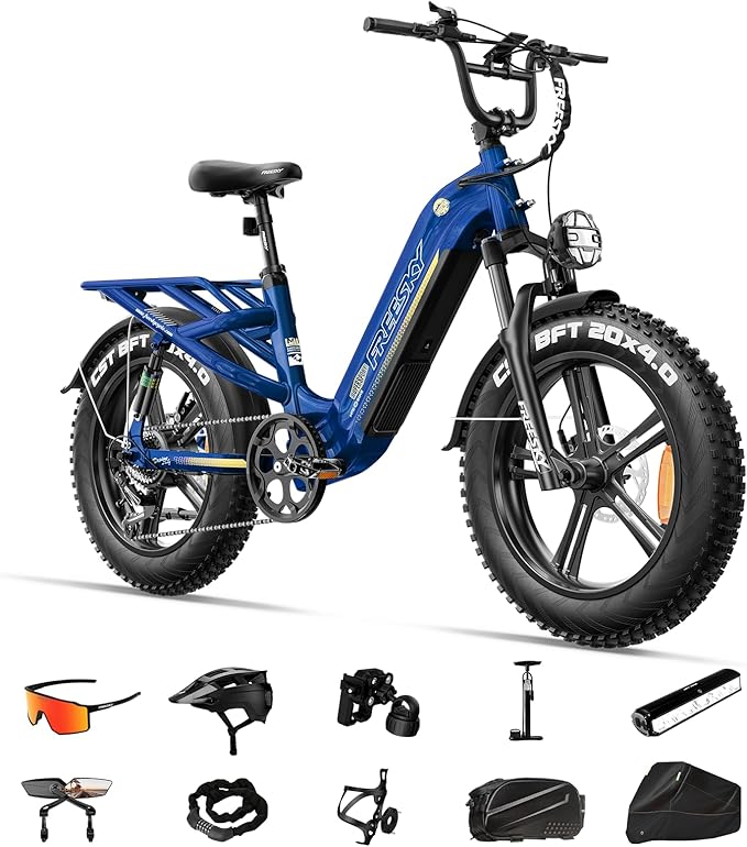 FREESKY 2500W Electric Bike for Adults,105 Miles 48V 25Ah Samsung Cells Battery Step-Thru E Bike, 33MPH Hydraulic Brakes Fat Tire EBike, 20" Full Suspension for Cargo Bicycles UL2849 Certified by TÜV