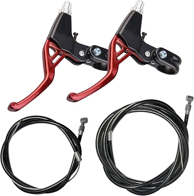Lomodo 6 Pieces Bicycle Brake Accessories Including 2 Pack Aluminium Alloy Brake Levers (2.2 cm in Diameter) and 2 Pair V Brake Set and 2 Pack Brake Wire for Mountain/Road/MTB Bike(Red)