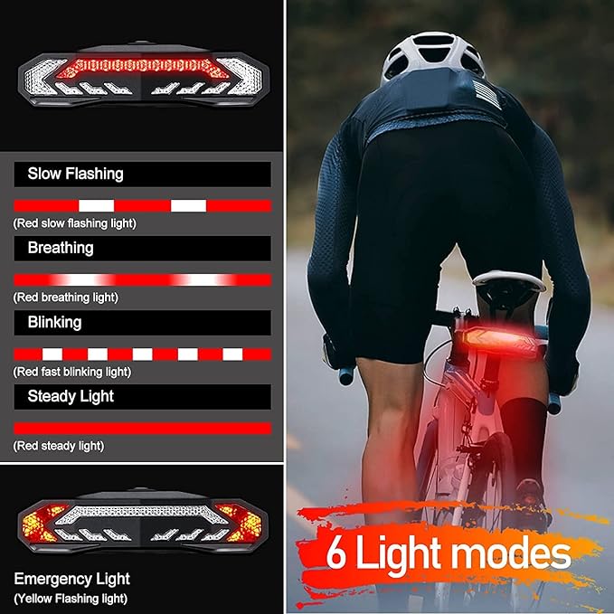 NineLeaf Bike Turn Signals, Turn Signal Kit for Ebike, Bike Turn Signals Front and Rear Auto On/Off Electric Bell Automatic Brake Light Remote Control Rear Light USB Rechargeable IP65 Waterproof