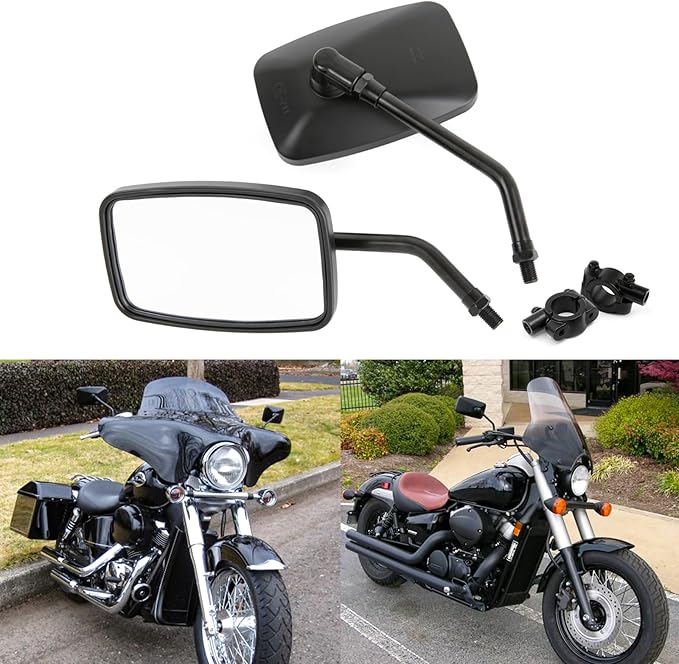 DREAMIZER Black 10mm Motorcycle Mirrors Universal Convex Rear View Side Mirrors with 7/8" Handlebar Mount Compatible with Honda Shadow Yamaha Suzuki Kawasaki Aprilia Ruckus Grom Shadow Vstar650