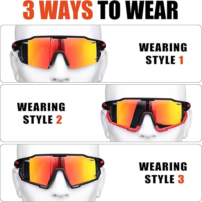 X-TIGER Polarized Cycling Glasses with 5 Interchangeable Lenses,MTB Biking Baseball Running Sports Sunglasses for Men Women