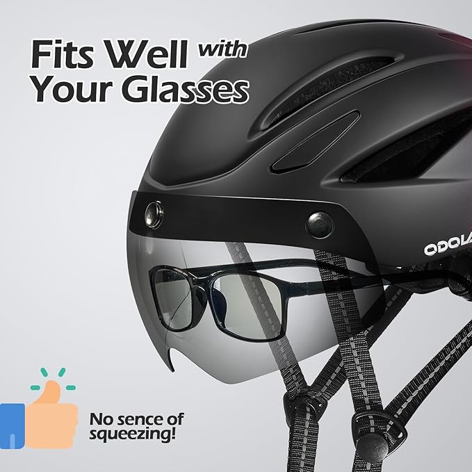 Odoland Bike Helmet with Magnetic Sun Visor for Adults, Glasses-Friendly Design Adjustable Dial Cycling Helmet for Men & Women, Urban Riding Bicycle Helmet for Mountain, Road, E-Bike, Commuting