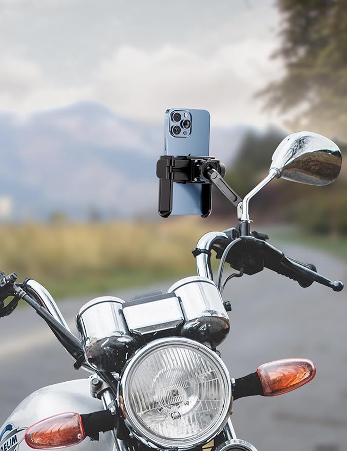 Motorcycle Phone Mount, 1S Quick Release Anti Shake Motorbike Phone Holder for 3.5-7.0 Inch Smartphone for Motorcycle Mirror Phone Mount with 360° Rotatabe