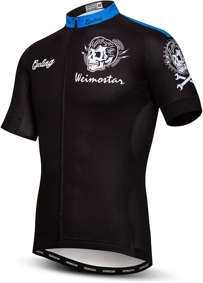 Men Cycling Jersey Skull Bike Short Sleeve Tops Quick-Dry Reflective 3-Pockets S-3XL