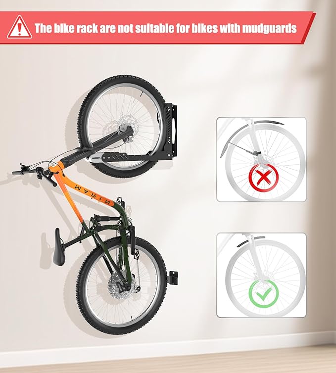 Swivel Bike Wall Mount 2 Pack Bike Rack for Garage, No Heavy Lifting Required Wall Bike Hangers Can Holds up to 77 lbs (Black & White)