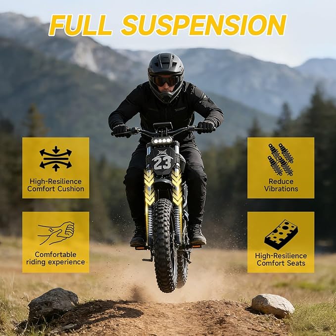Electric Dirt Bike for Adults - Peak 1500W/3000W Electric Bikes, 48V/52V 15.6Ah/25Ah/40Ah, 50-100 Mile Range(PAS Mode), 16/20 Inch All-Terrain Fat Tire Motorcycle