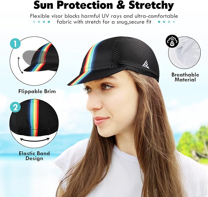 Hikenture Cycling Cap,Cooling Skull Cap Bike Hat with Sun Visor, Summer Breathable Helmet Liner Biking Cap for Men Women