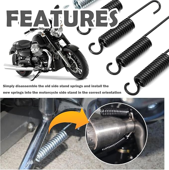 5PCS Motorcycle Kickstand Spring Kit,Sturdy Mini Bike Kickstand Springs Kit Includes 5 Lengths 120mm/75mm/100mm/90mm/110mm,Professional Motorcycle Accessories Side Stand Spring