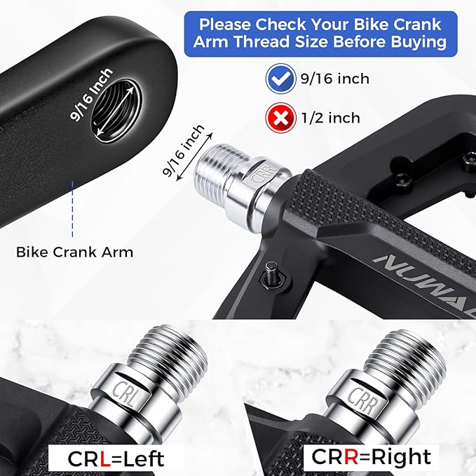 NUWAB Mountain Bike Pedals, 9/16 Inch Axle Thread Anti-Slip Bicycle Pedals, Lightweight and Wide Platform Flat Pedals for Road Mountain BMX MTB Bike, Come with Installation Tool